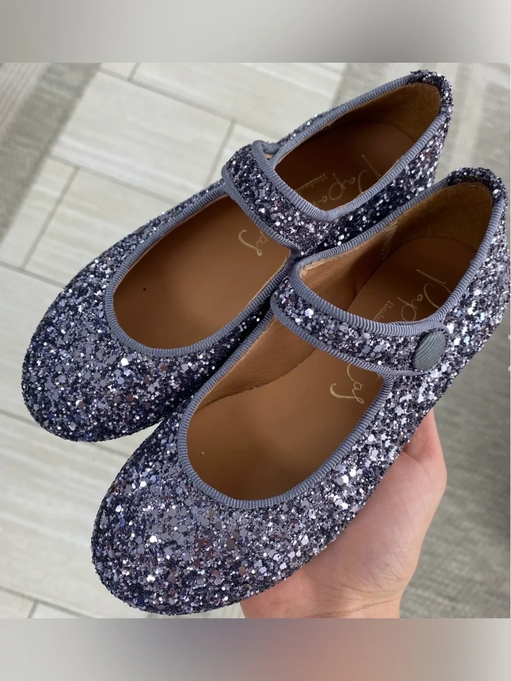 Papanatas Girls Gray Glitter Mary Jane Shoes EU 34 / US 3